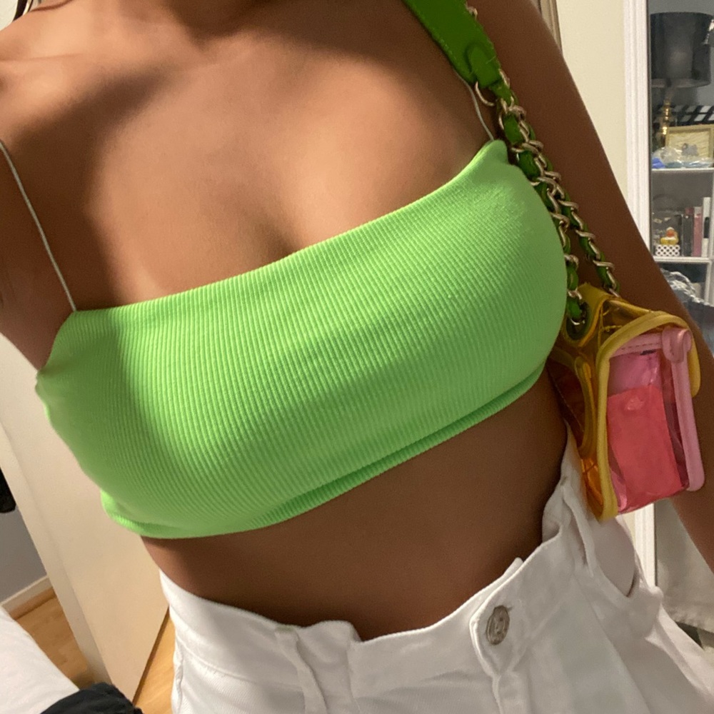 Neon green skinny strap ribbed crop top - Picture 8 of 12
